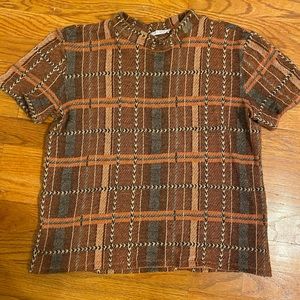 Zara plaid knit mock neck top
